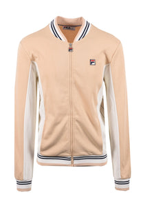 Full picture of a Fila Settanta track jacket featuring bold colour blocking in a neutral and white colourway.