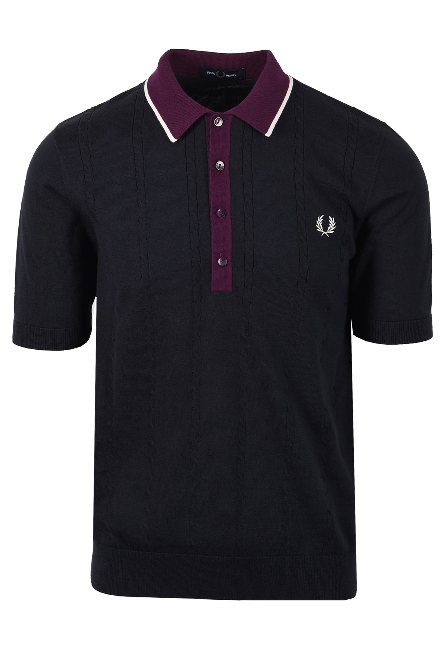 FRED PERRY CABLE KNITTED SHIRT NAVY Fred Perry Michael Stewart Menswear  Polo Shirts