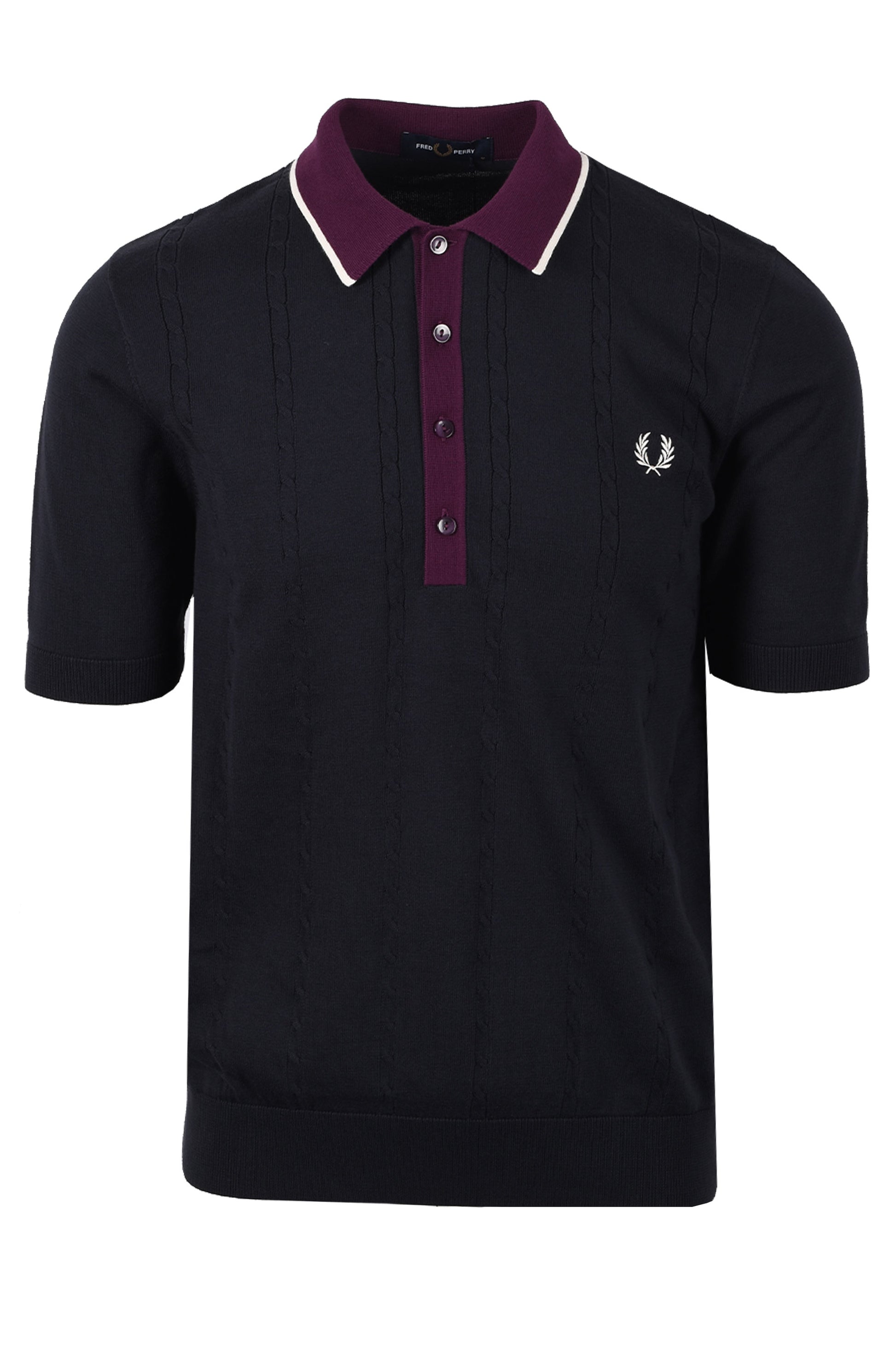 FRED PERRY CABLE KNITTED SHIRT NAVY Fred Perry Michael Stewart Menswear  Polo Shirts