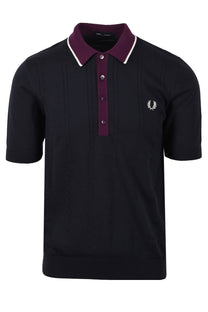 FRED PERRY CABLE KNITTED SHIRT NAVY Fred Perry Michael Stewart Menswear  Polo Shirts