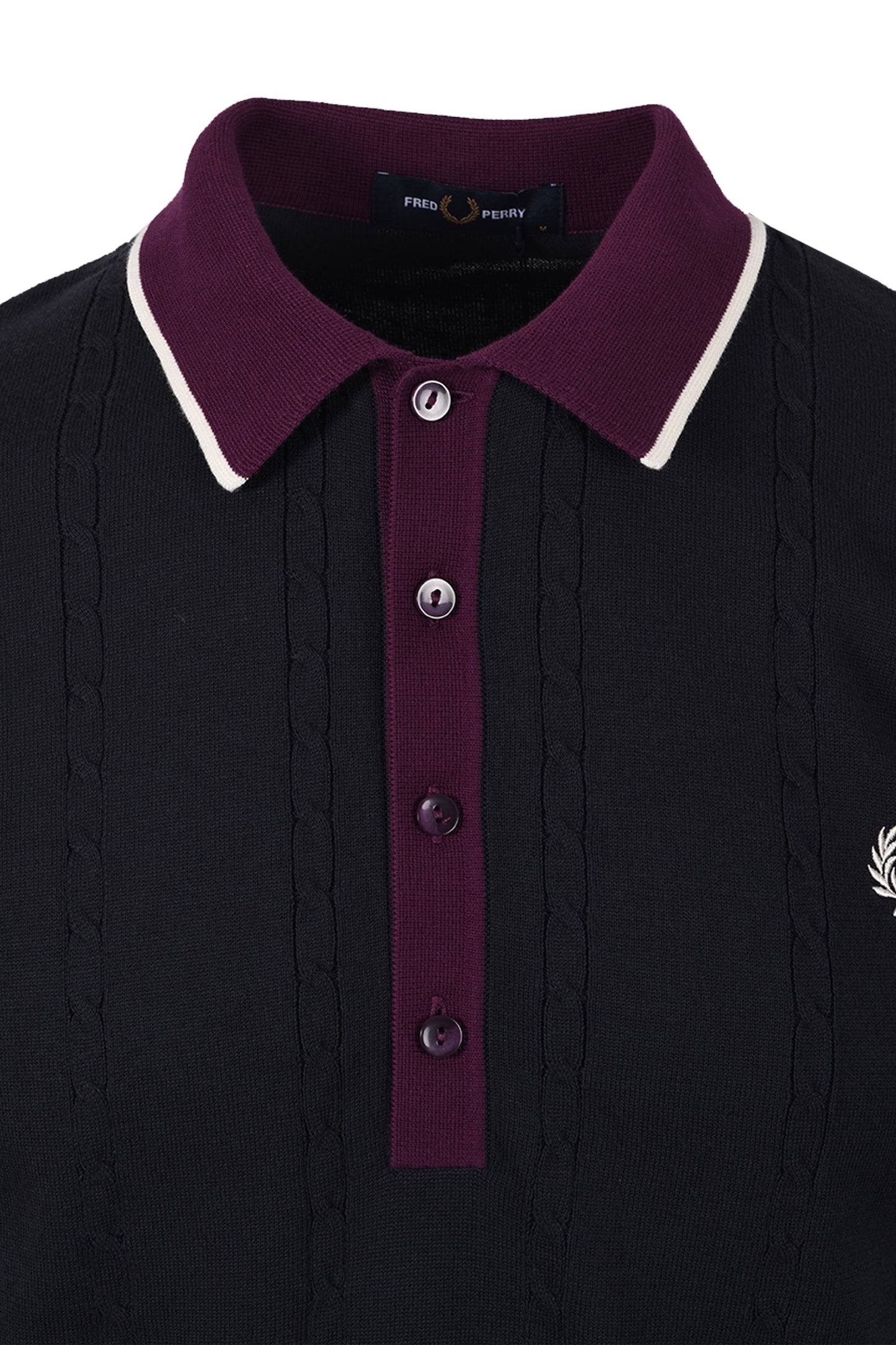 FRED PERRY CABLE KNITTED SHIRT NAVY Fred Perry Michael Stewart Menswear  Polo Shirts