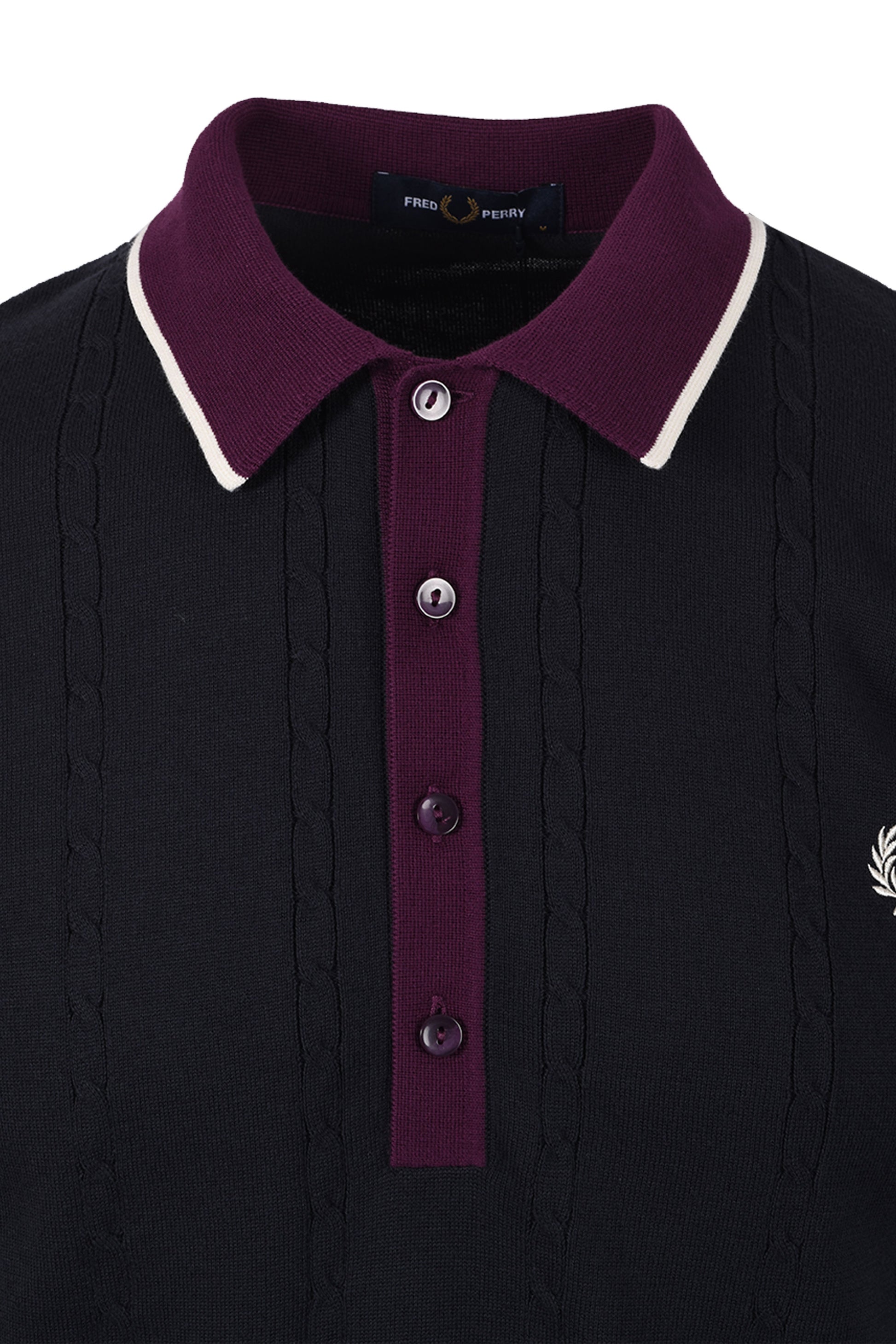 FRED PERRY CABLE KNITTED SHIRT NAVY Fred Perry Michael Stewart Menswear  Polo Shirts