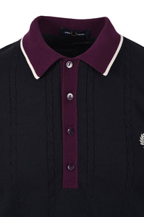 FRED PERRY CABLE KNITTED SHIRT NAVY Fred Perry Michael Stewart Menswear  Polo Shirts