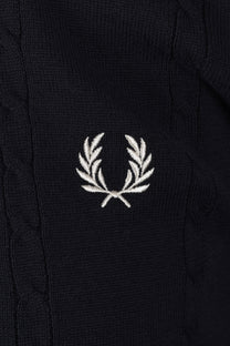 FRED PERRY CABLE KNITTED SHIRT NAVY Fred Perry Michael Stewart Menswear  Polo Shirts