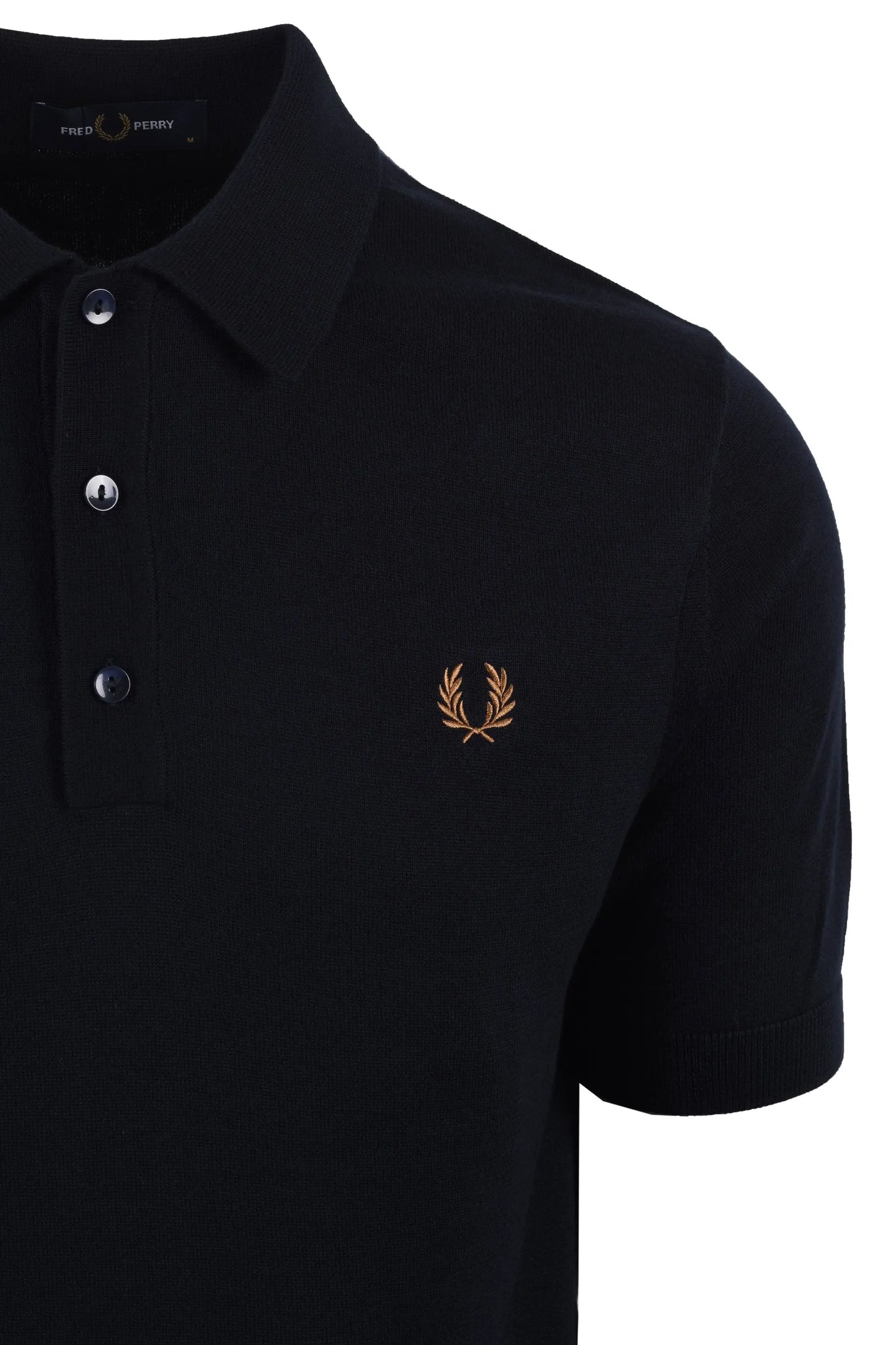 navy polo shirt with a fred perry logo on a white background