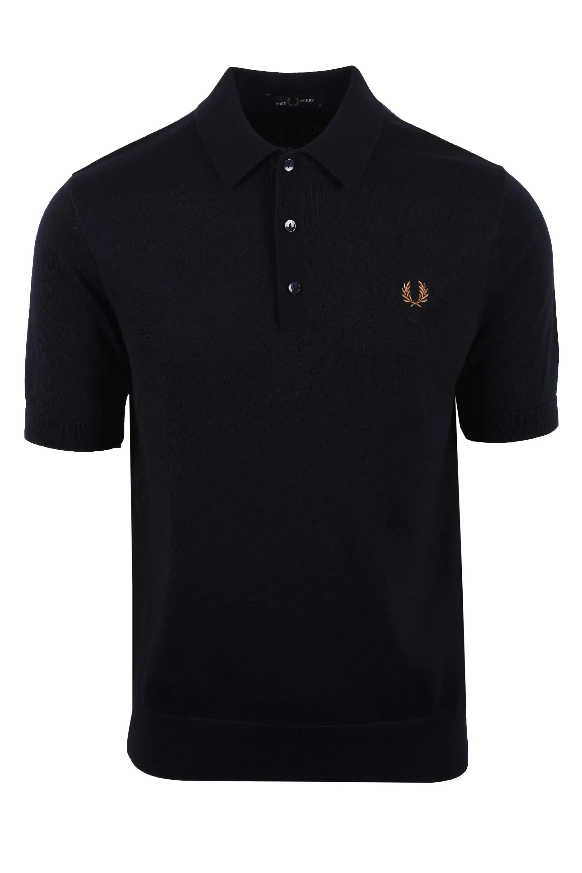 navy fred perry polo shirt with logo on chest against a white background