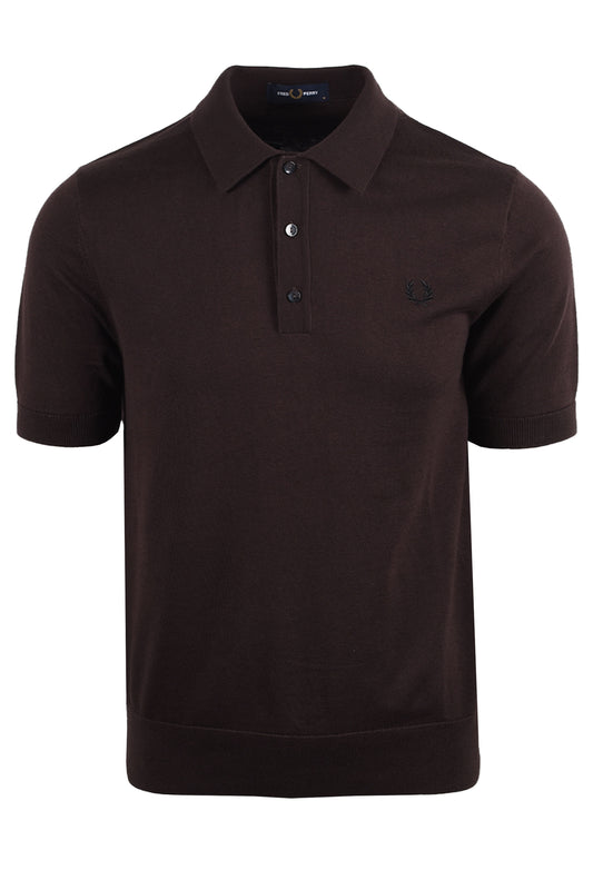 FRED PERRY COTTON KNITTED SHIRT RICH BROWN Fred Perry Michael Stewart Menswear  Polo Shirts