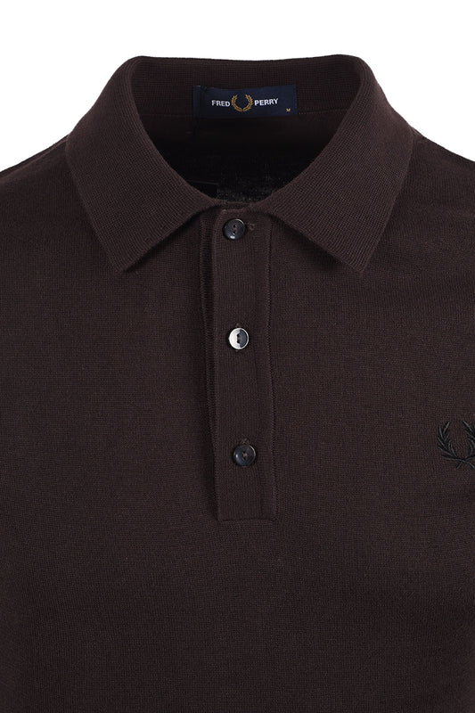 FRED PERRY COTTON KNITTED SHIRT RICH BROWN Fred Perry Michael Stewart Menswear  Polo Shirts