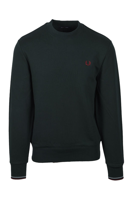 FRED PERRY CREW NECK SWEATSHIRT GRASSROOT/STOCKPORT BLUE/OXBLOOD
