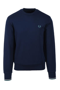FRED PERRY CREW NECK SWEATSHIRT TENNIS BLUE/SNOW WHITE/DEEP MINT Fred Perry