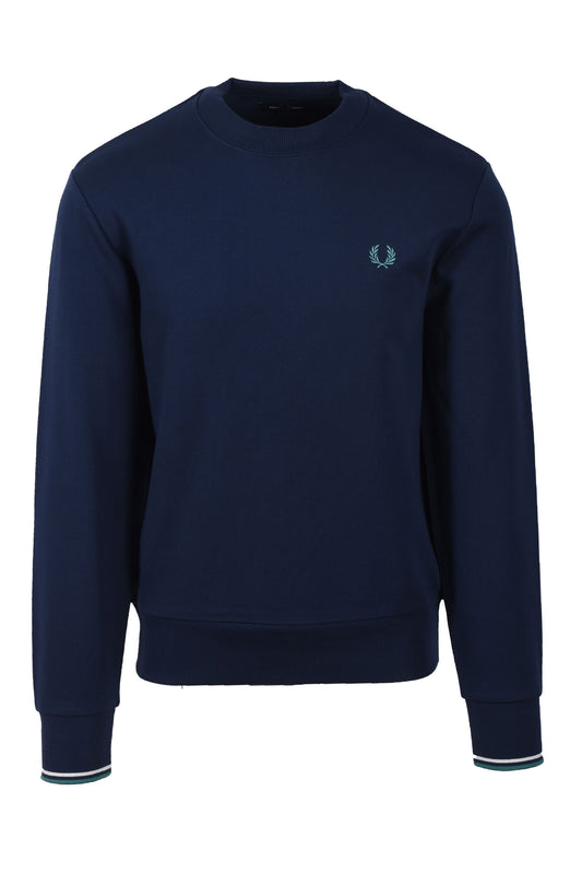 FRED PERRY CREW NECK SWEATSHIRT TENNIS BLUE/SNOW WHITE/DEEP MINT