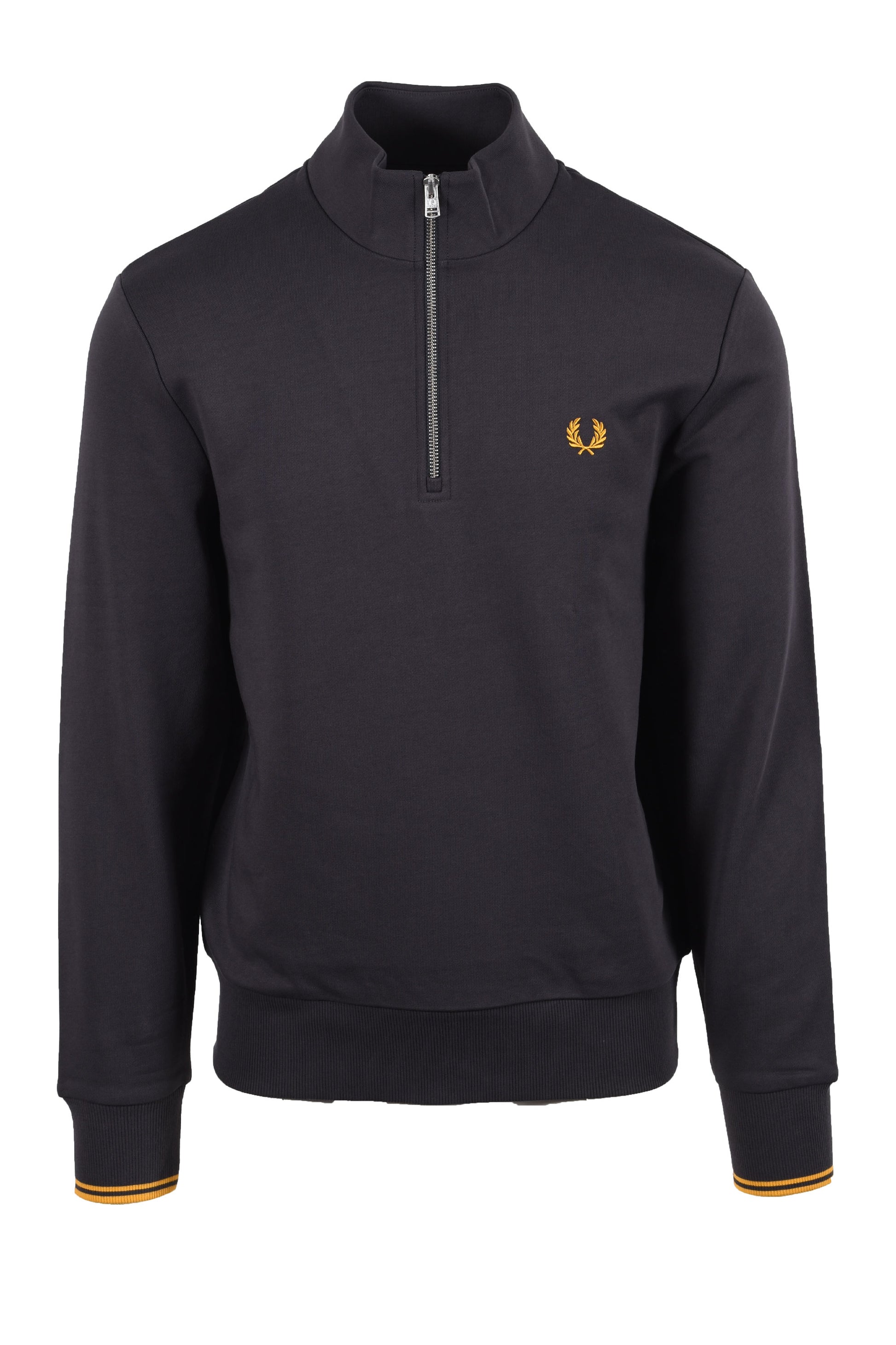 FRED PERRY HALF ZIP SWEATSHIRT ANCHOR GREY/GOLDEN Fred Perry Michael Stewart Menswear  Sweatshirts & Hoodies