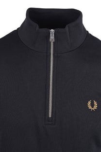 FRED PERRY HALF ZIP SWEATSHIRT BLACK/ SNOW WHITE/ BRONZE
