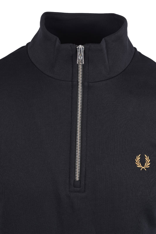 FRED PERRY HALF ZIP SWEATSHIRT BLACK/ SNOW WHITE/ BRONZE