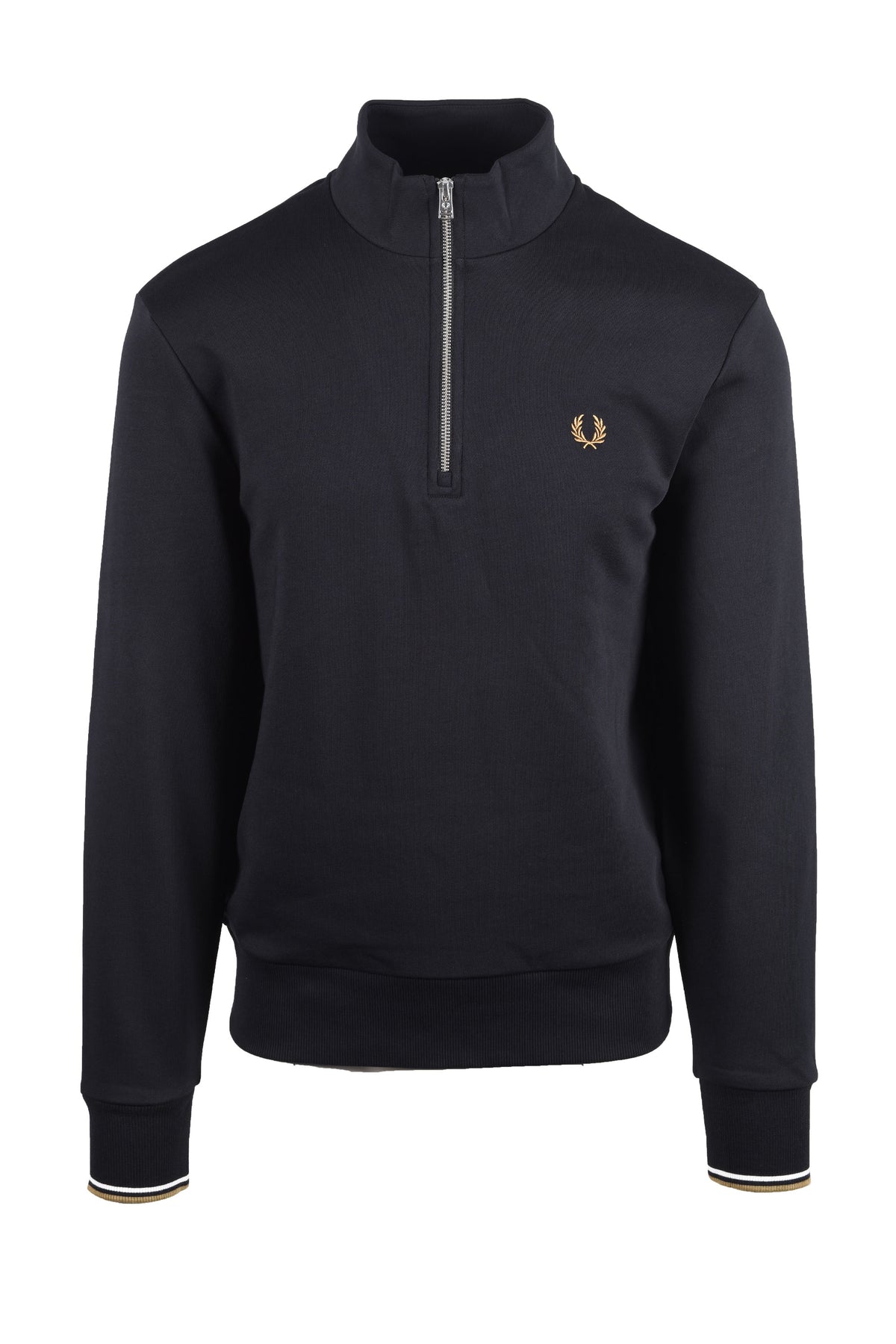 FRED PERRY HALF ZIP SWEATSHIRT BLACK/ SNOW WHITE/ BRONZE