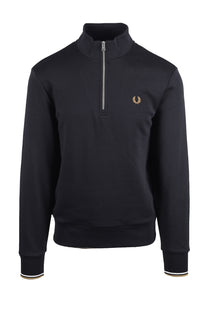 FRED PERRY HALF ZIP SWEATSHIRT BLACK/ SNOW WHITE/ BRONZE