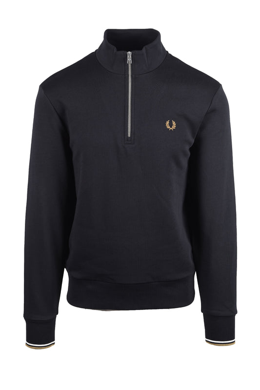 FRED PERRY HALF ZIP SWEATSHIRT BLACK/ SNOW WHITE/ BRONZE
