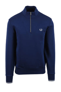 Navy blue fred perry sweatshirt with a brand logo on a white background