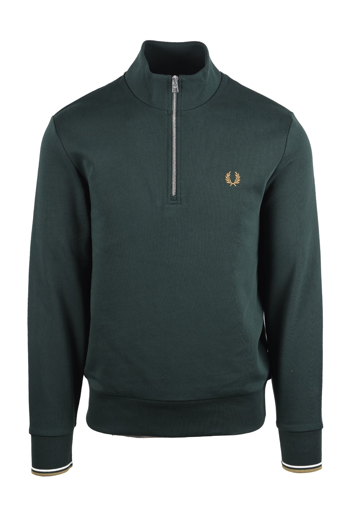 FRED PERRY HALF ZIP SWEATSHIRT GRASSROOTS/ECRU/ BRONZE