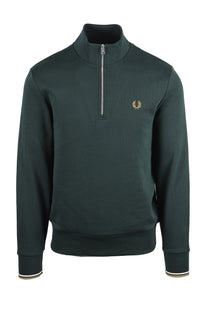 FRED PERRY HALF ZIP SWEATSHIRT GRASSROOTS/ECRU/ BRONZE