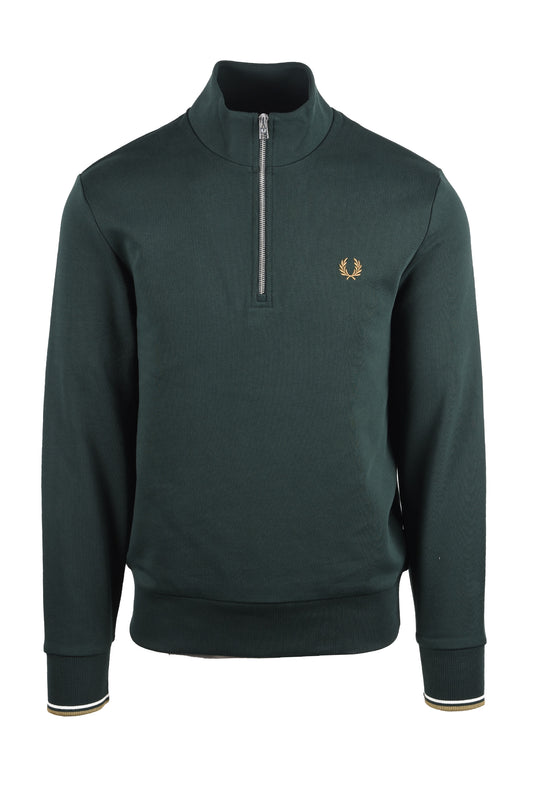 FRED PERRY HALF ZIP SWEATSHIRT GRASSROOTS/ECRU/ BRONZE