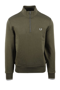 Green fred perry sweatshirt with a brand logo on a white background