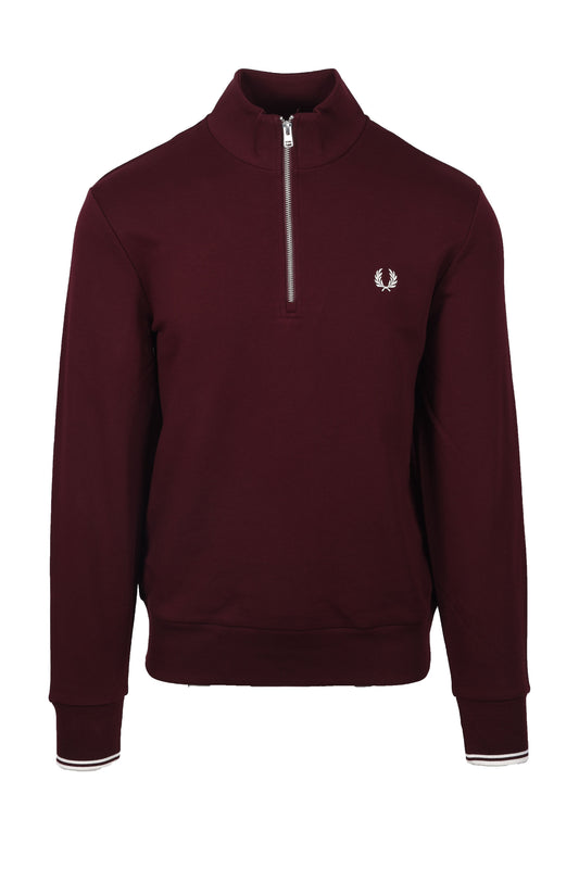FRED PERRY HALF ZIP SWEATSHIRT OXBLOOD/ECRU