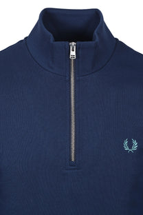 FRED PERRY HALF ZIP SWEATSHIRT TENNIS BLUE/SNOW WHITE/DEEP MINT Fred Perry