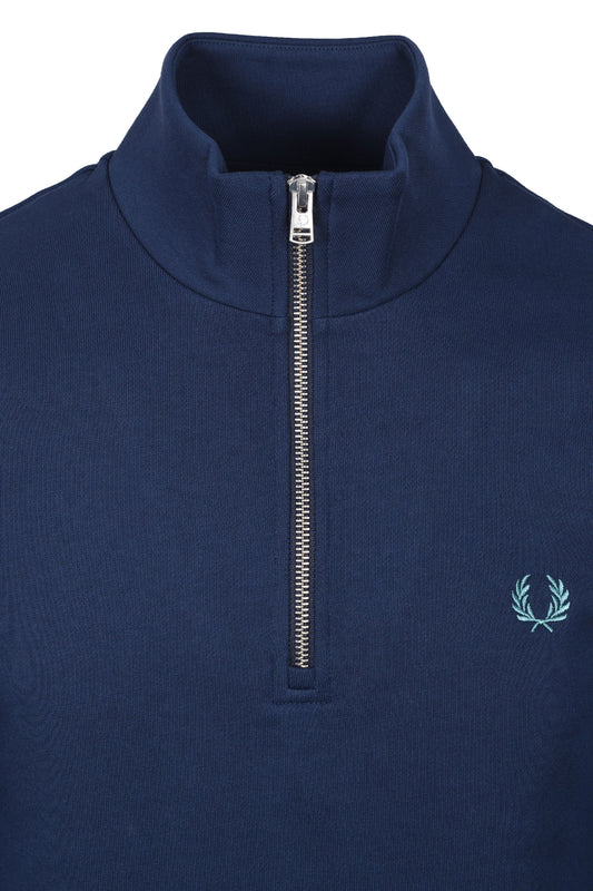 FRED PERRY HALF ZIP SWEATSHIRT TENNIS BLUE/SNOW WHITE/DEEP MINT