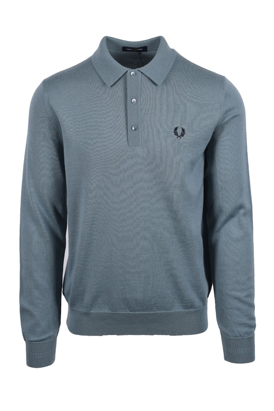 FRED PERRY LS KNITTED SHIRT STOCKPORT BLUE
