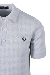 FRED PERRY POINTELLE KNITTED POLO DUSKY BLUE Fred Perry Michael Stewart Menswear  Polo Shirts