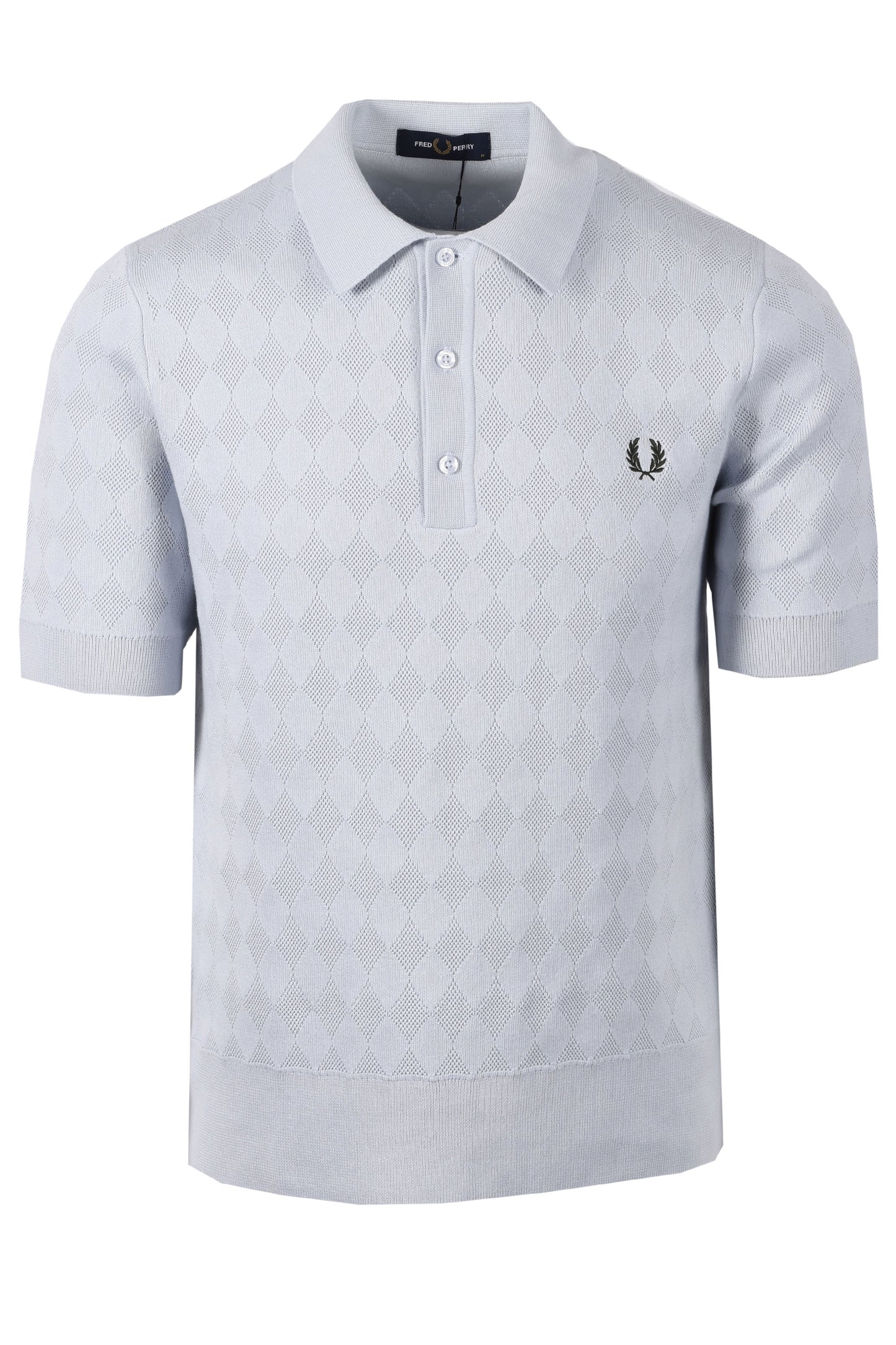 FRED PERRY POINTELLE KNITTED POLO DUSKY BLUE Fred Perry Michael Stewart Menswear  Polo Shirts