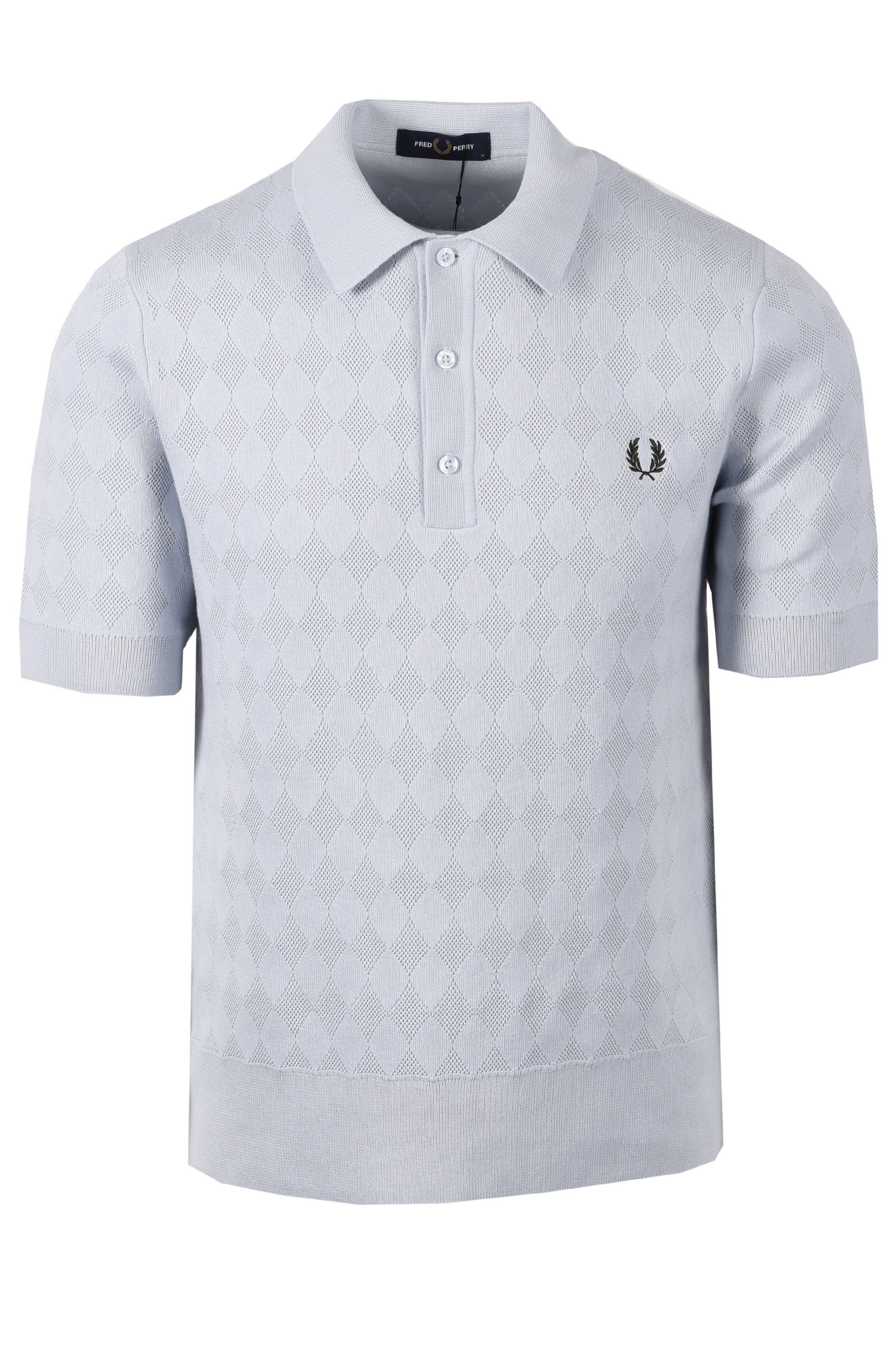 FRED PERRY POINTELLE KNITTED POLO DUSKY BLUE Fred Perry Michael Stewart Menswear  Polo Shirts