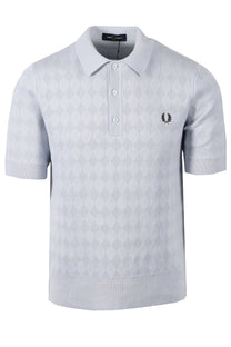 FRED PERRY POINTELLE KNITTED POLO DUSKY BLUE Fred Perry Michael Stewart Menswear  Polo Shirts