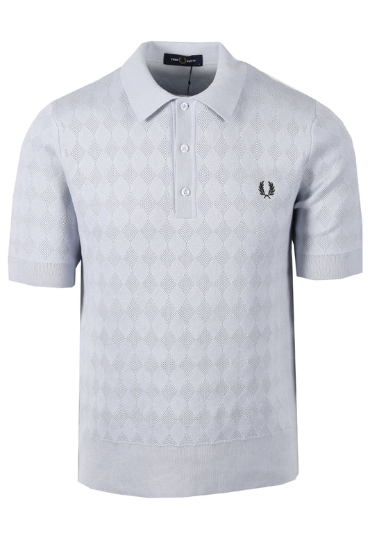 FRED PERRY POINTELLE KNITTED POLO DUSKY BLUE Fred Perry Michael Stewart Menswear  Polo Shirts