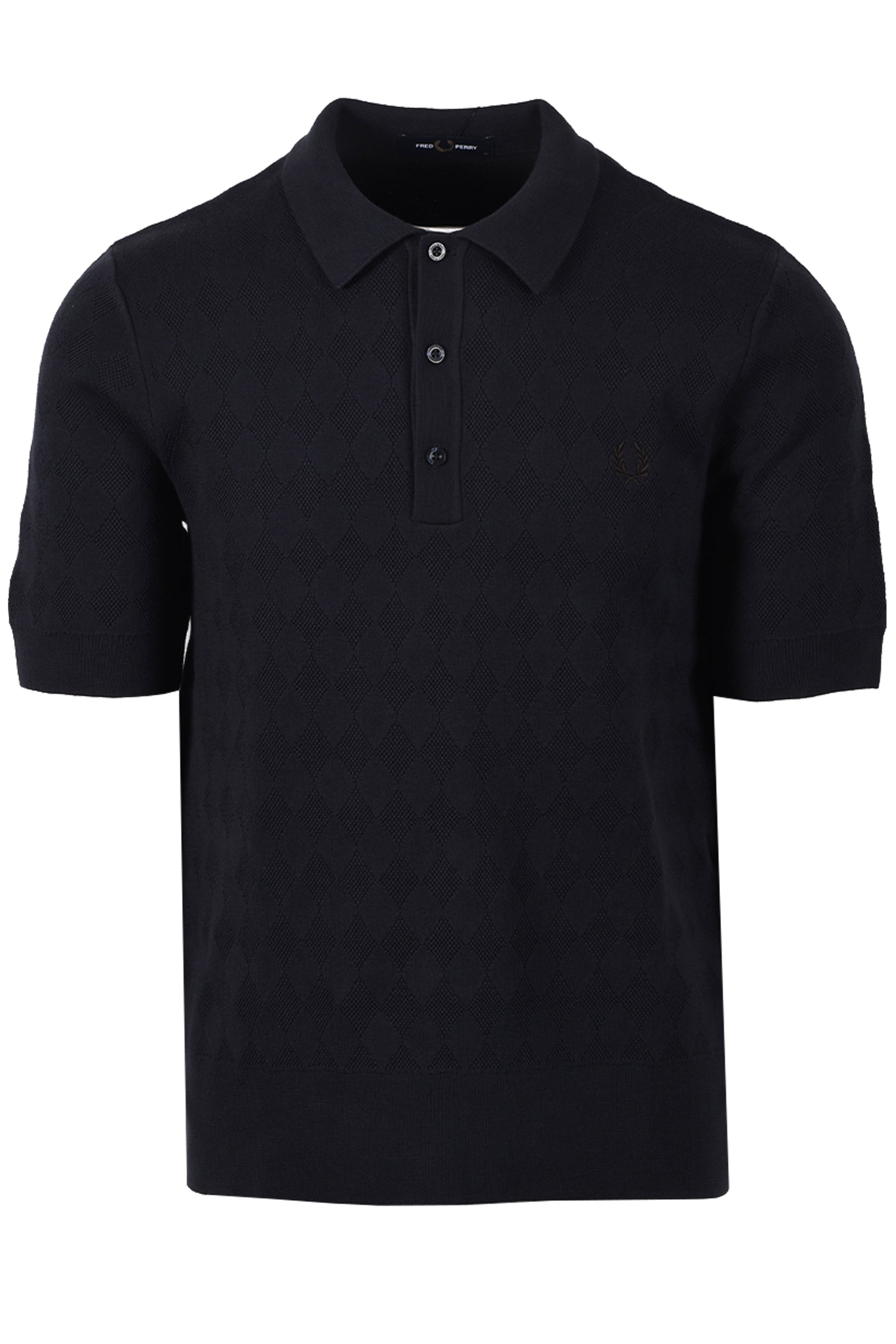 FRED PERRY POINTELLE KNITTED SHIRT NAVY Fred Perry Michael Stewart Menswear  Polo Shirts