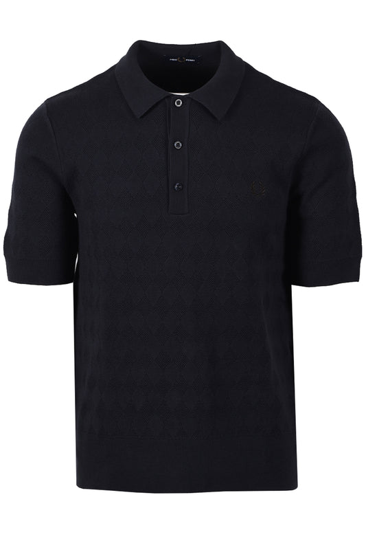 FRED PERRY POINTELLE KNITTED SHIRT NAVY Fred Perry Michael Stewart Menswear  Polo Shirts