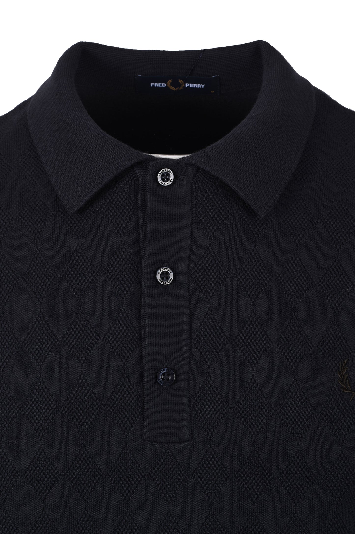 FRED PERRY POINTELLE KNITTED SHIRT NAVY Fred Perry Michael Stewart Menswear  Polo Shirts