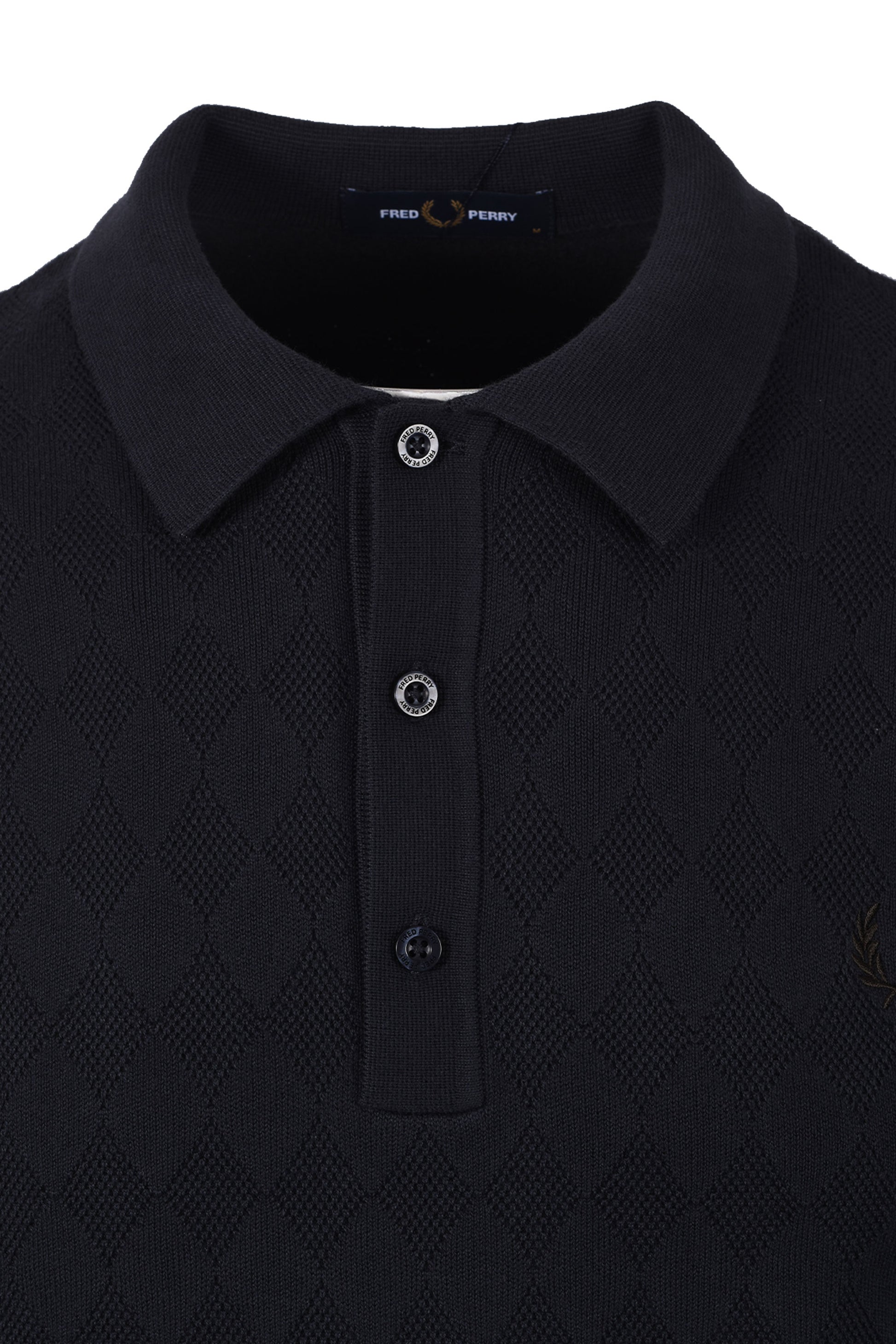 FRED PERRY POINTELLE KNITTED SHIRT NAVY Fred Perry Michael Stewart Menswear  Polo Shirts