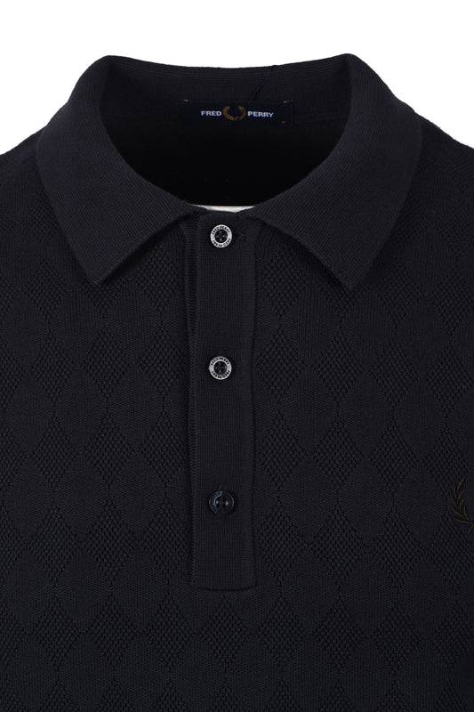 FRED PERRY POINTELLE KNITTED SHIRT NAVY Fred Perry Michael Stewart Menswear  Polo Shirts