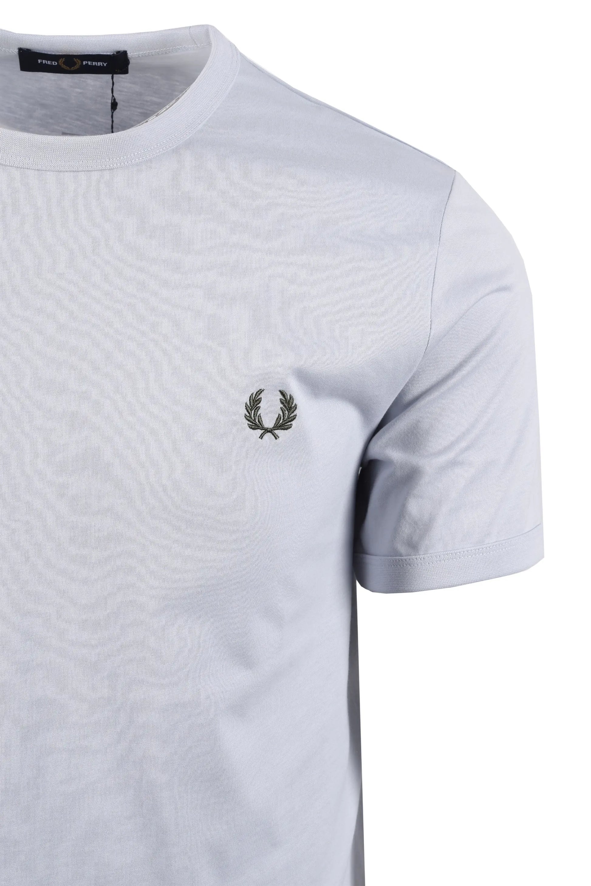 light blue fred perry t-shirt with a green logo on a white background