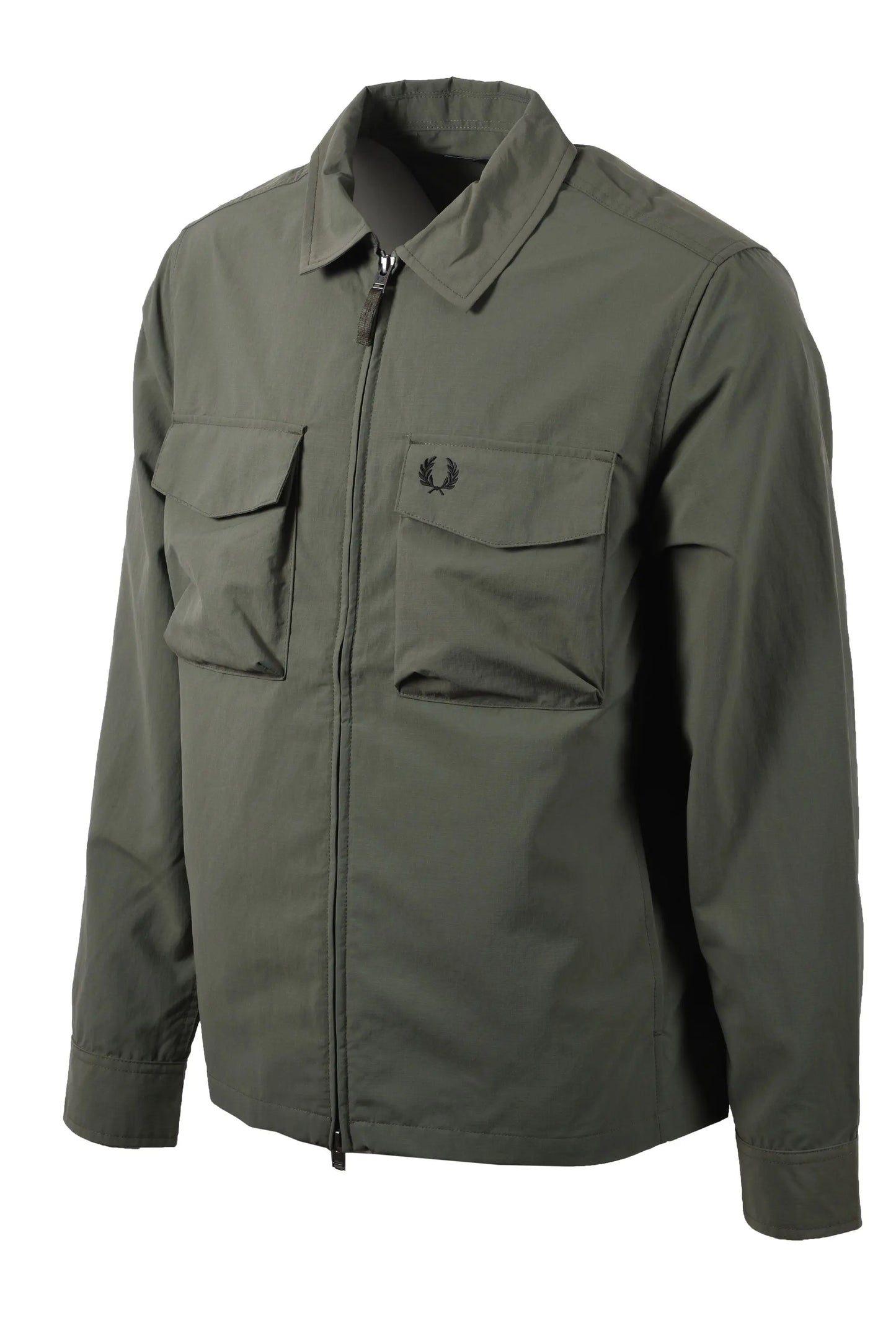 Green Fred Perry jacket with two front pockets on a white background