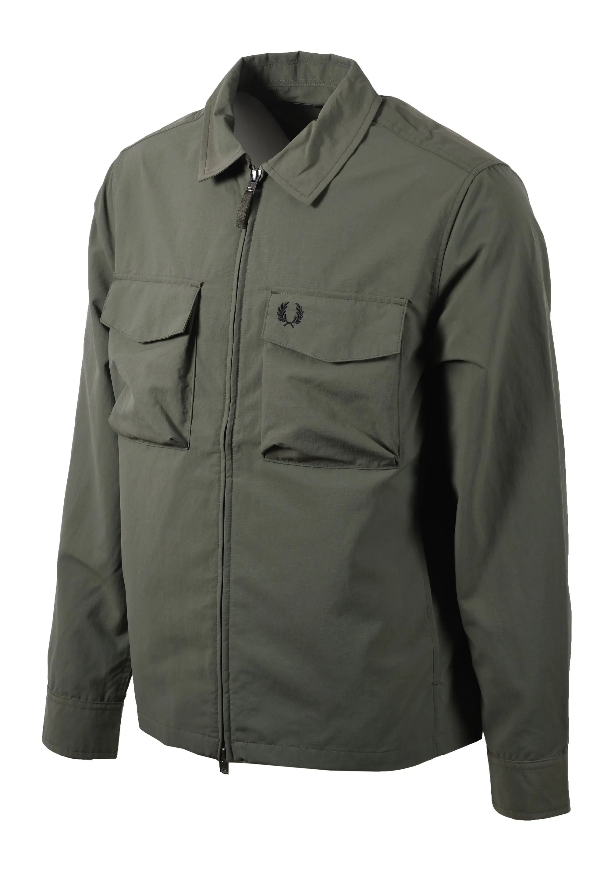 Green Fred Perry jacket with two front pockets on a white background