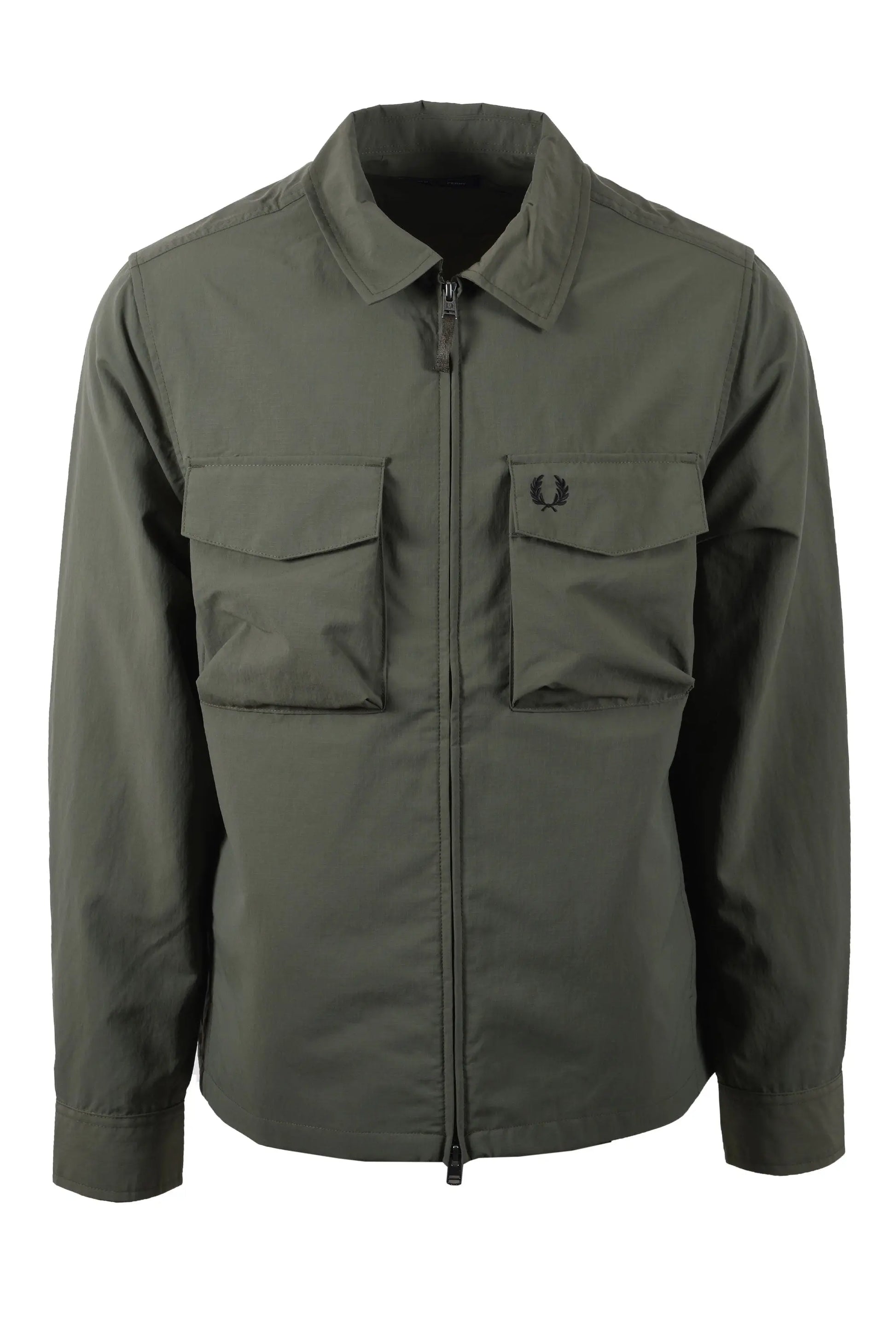 Green Fred Perry jacket with two front pockets on a white background