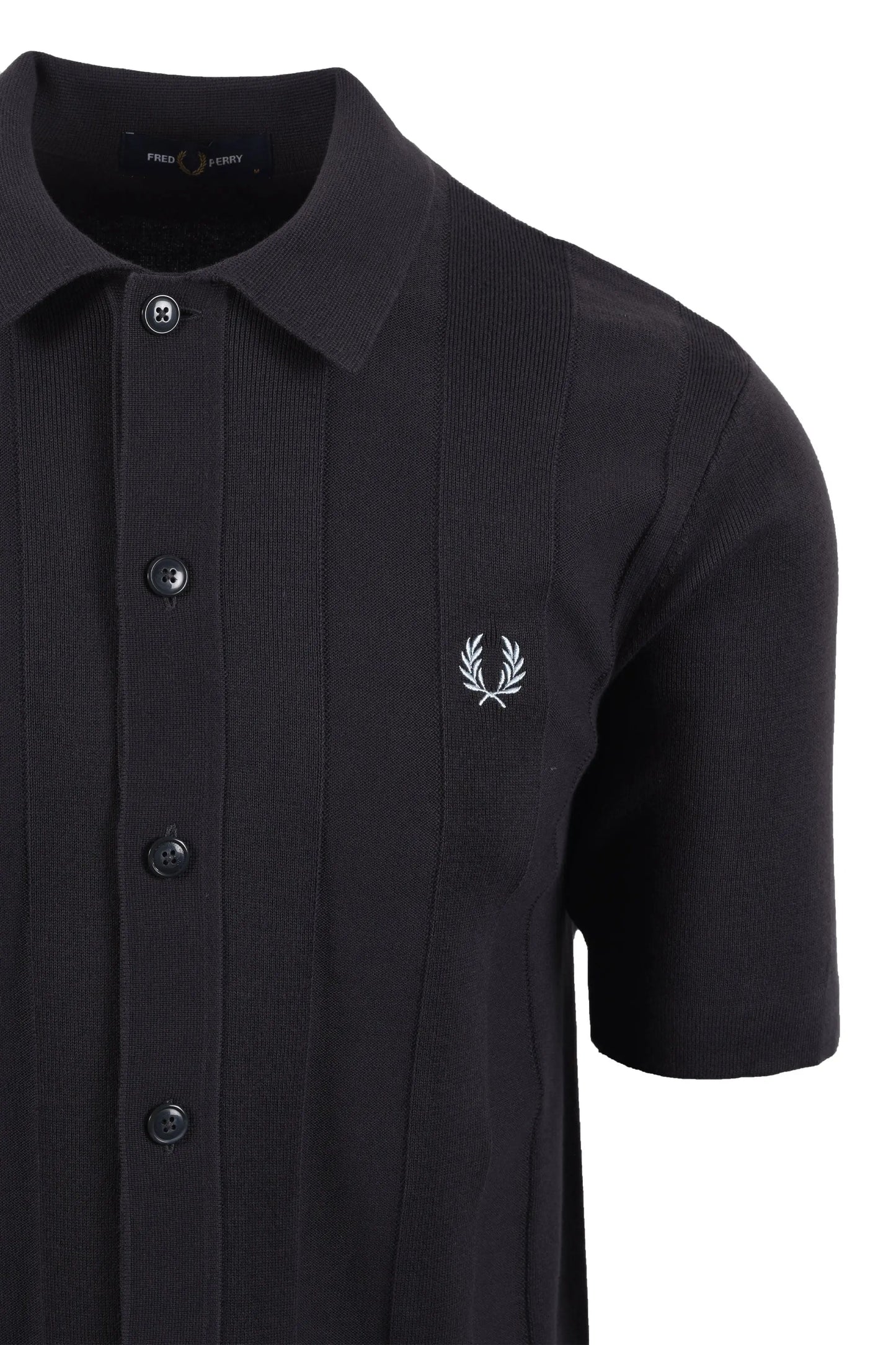 dark grey fred perry shirt with a logo on a white background