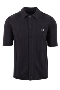 dark grey short-sleeve fred perry shirt with a light blue logo on a white background