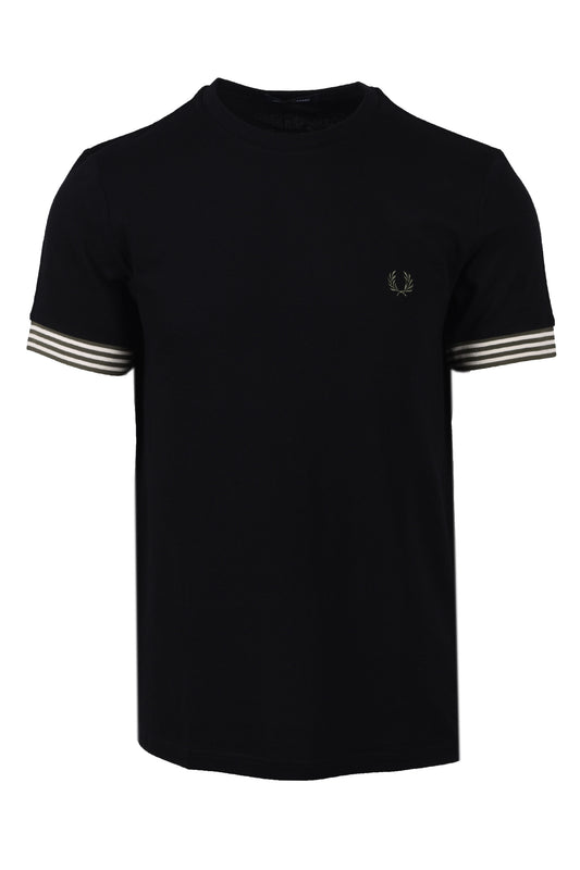 FRED PERRY STRIPED CUFF T-SHIRT BLACK