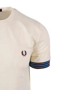 FRED PERRY STRIPED CUFF T-SHIRT ECRU Fred Perry