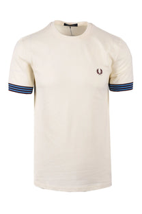 FRED PERRY STRIPED CUFF T-SHIRT ECRU Fred Perry