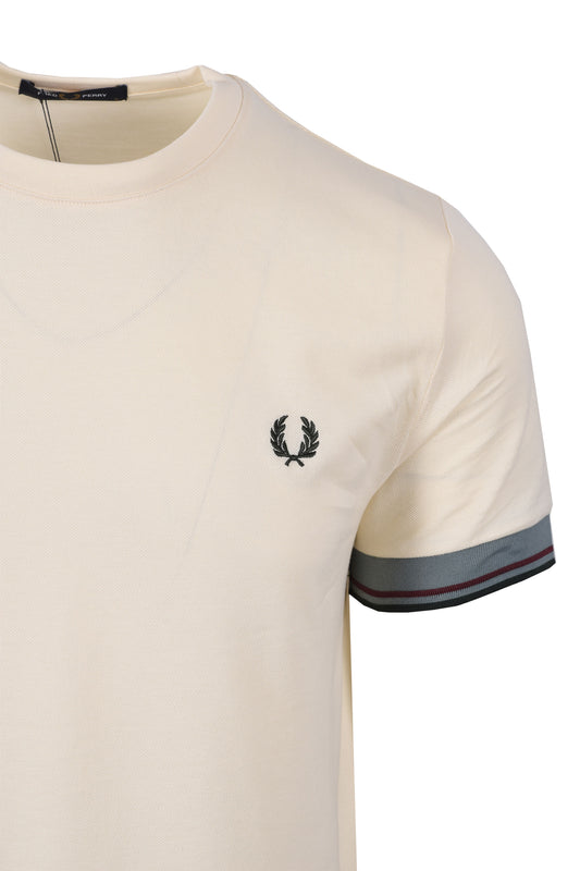 FRED PERRY TWIN TIPPED CUFF T-SHIRT ECRU